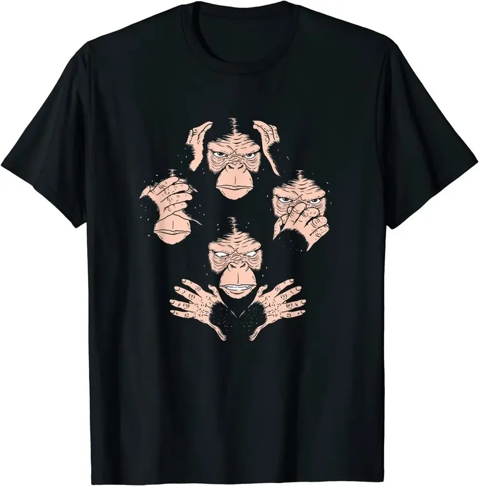 Tri múdre opice vidia počuť Tričko Speak No Evil Ape Face Tričko
