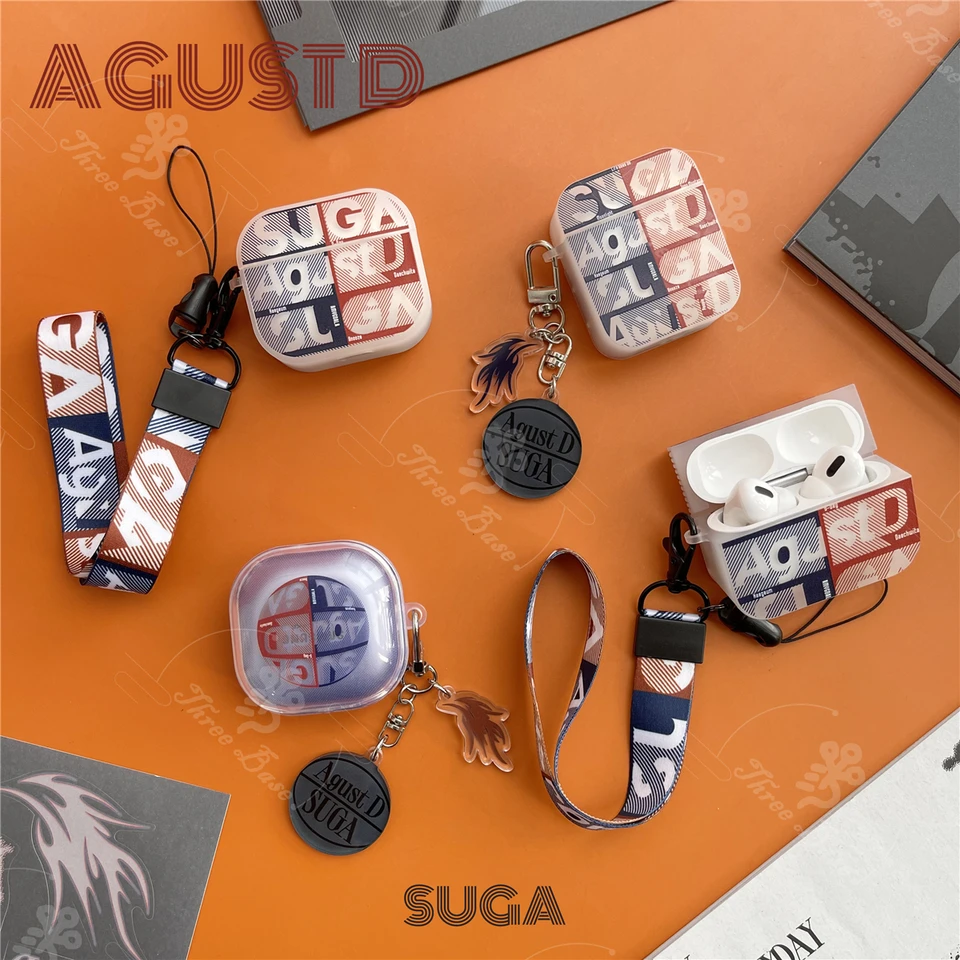 Tribase puzdro pre AirPods 3 Gen 2 Pro2 Suga Agustd Samsung Buds2 Pro Cover s Keychain Lanyard prenosnou ochrannou ochranou nárazu