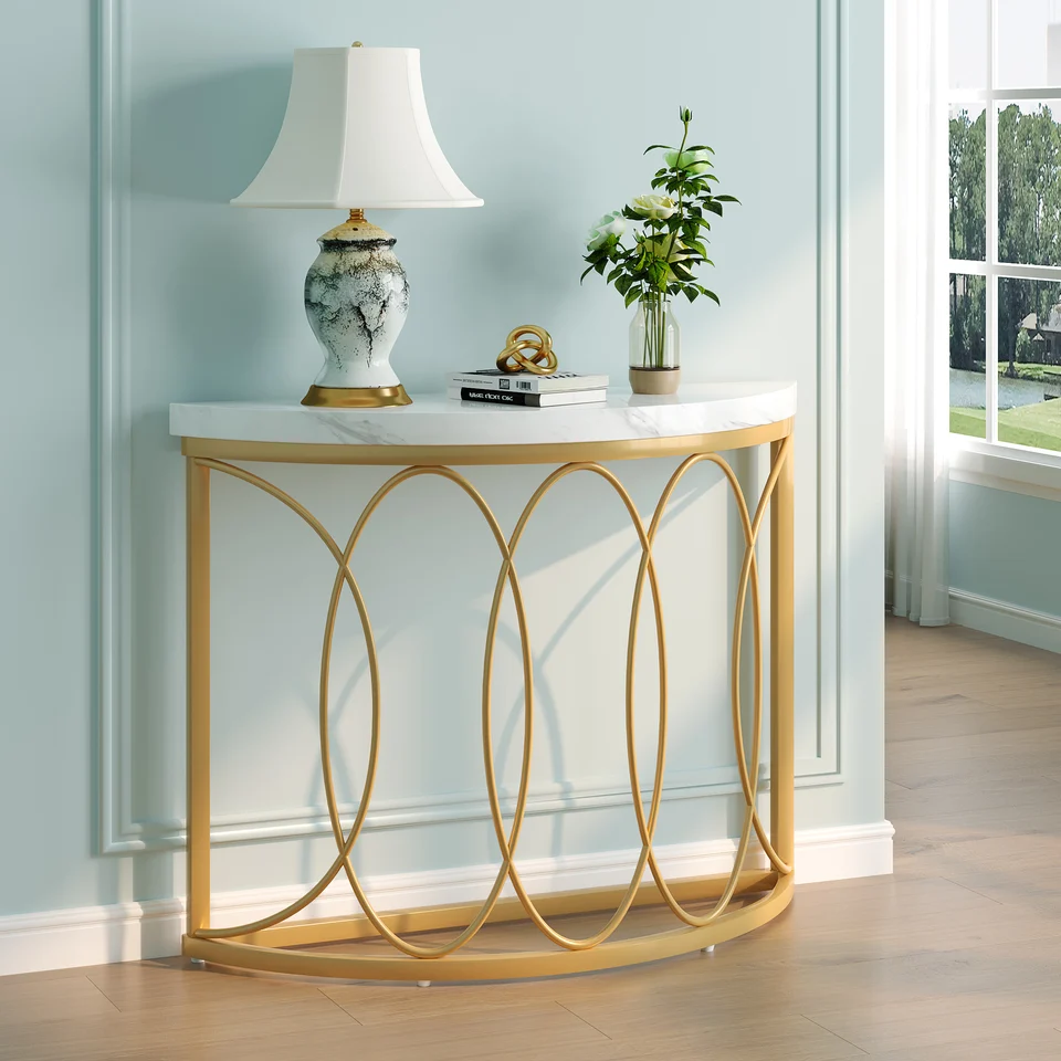 Tribesigns Half Moon Gold Console Table, 43 