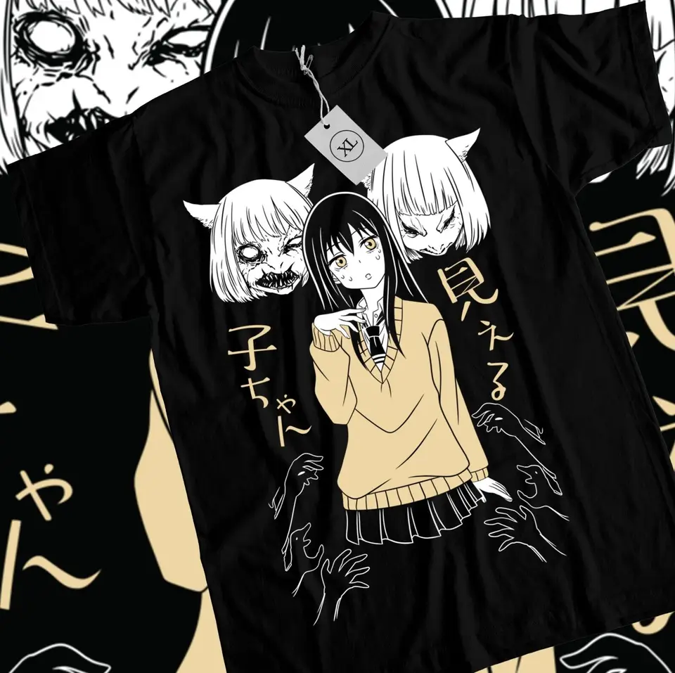 Triko Mieruko Chan Miko Yotsuya Ghost Manga Mier Girl Horor anime darčeková košeľa