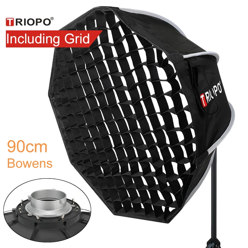 Triopo 90 cm fotografiu portabe bowens Mount Softbox w/ Honeycomb Grid K90 Octagon Umbrell Outdoor Soft Box pre Godox Jinbei Strobe