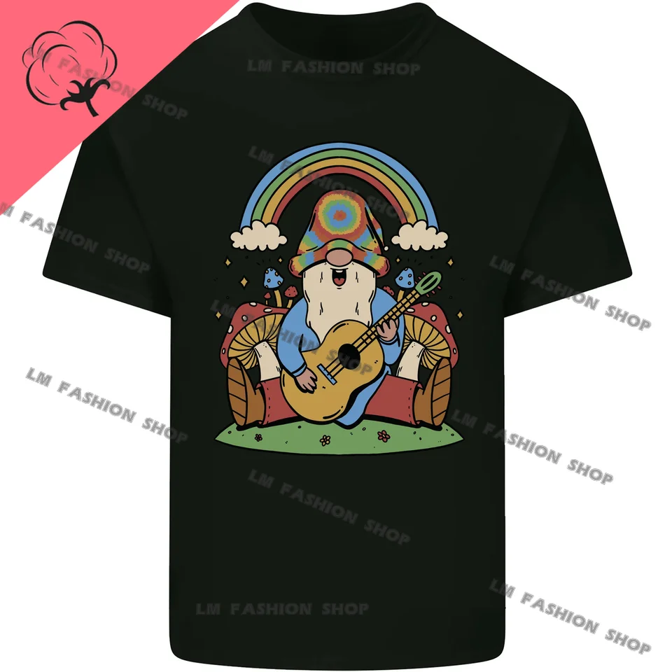 Trippy gitara hippie gnome magické huby Grafické tričká Pánske oblečenie krátke rukávy Topy Cotton Tees Dámske tlačené tričko