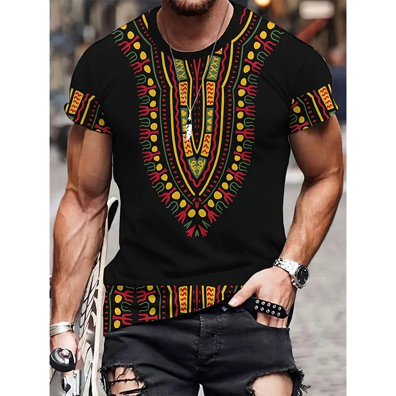 Tričko afrického etnického vzoru pre mužov Tribal Dashiki 3D Tlačené odpaliská leto Príležitostné voľné rukávy voľné tričká s okrúhlym krkom vrcholy