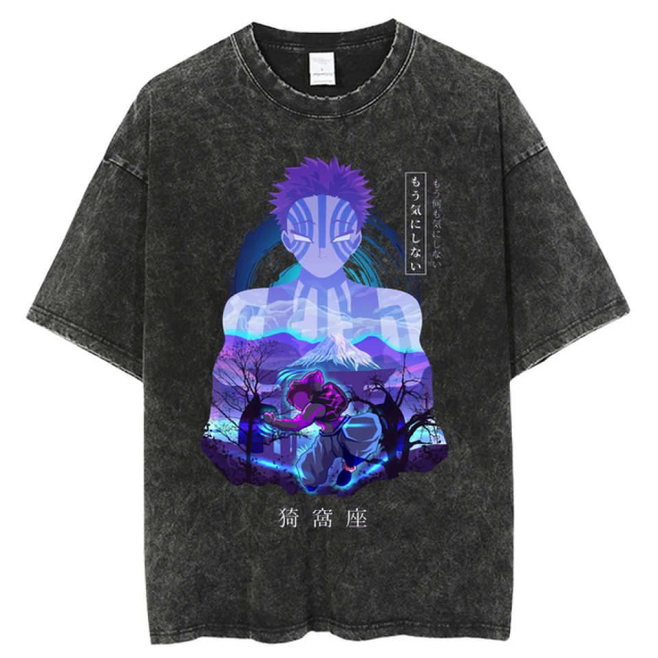Tričko Animal Demon Slayer Tričko Punk Vintage Tričká voľné umývané retro tričko s nadmerným tričká