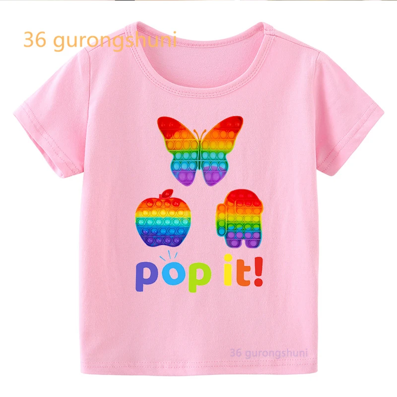 tričko chlapci tričká Pop jablko pop it detské tričko Tshrot motýľa vtipné ružové tričká letné topy pre dievčatá It Detské oblečenie