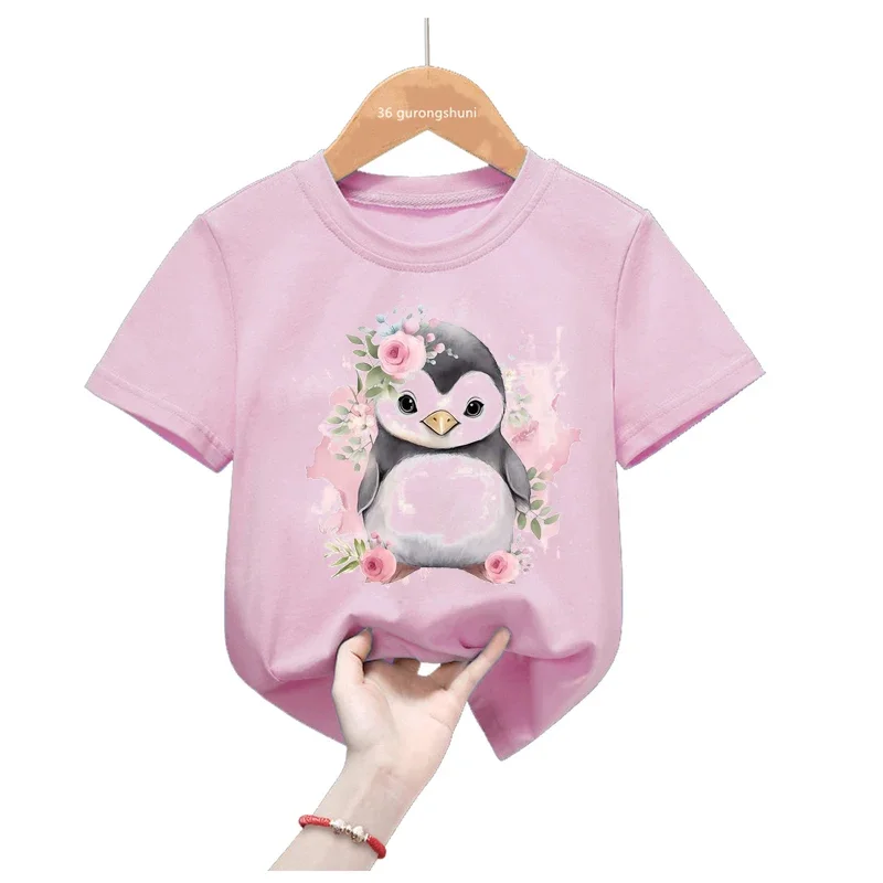 Tričko Kawaii T košeľa pre dievčatá/chlapci zebra/tučniak/panda/jeleň/žaba zvieracie tlačové tričko roztomilé detské oblečenie harajuku letné vrcholy tričko Tee tričko