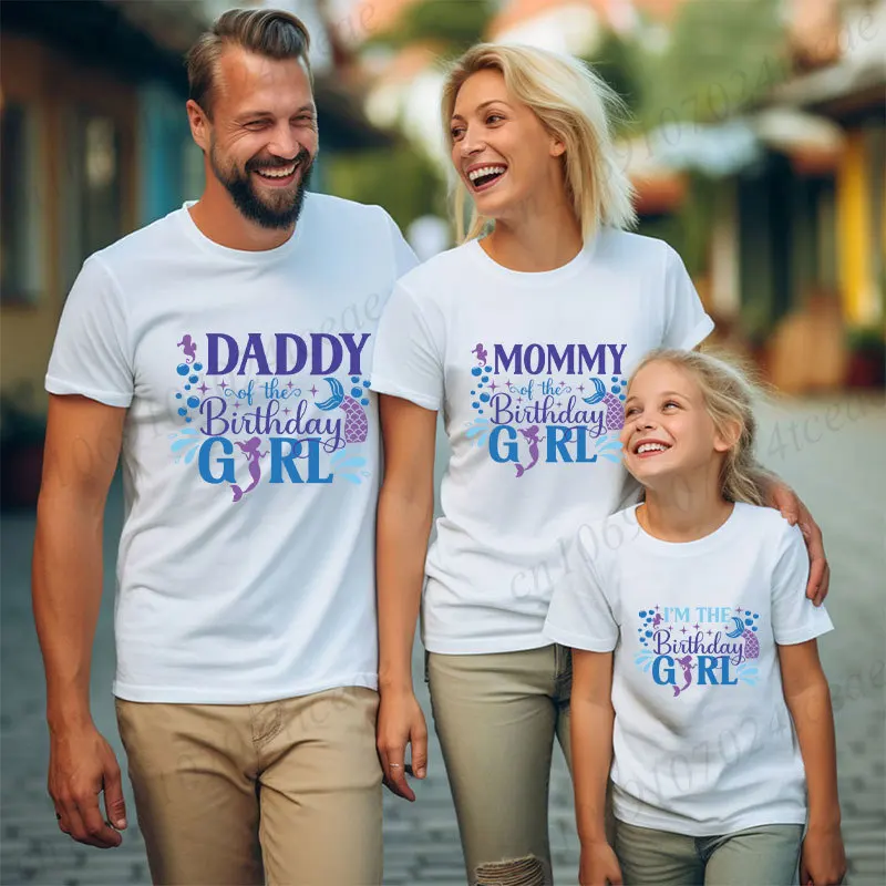 Tričko narodenín Mermaid Family Tričko pre mamu Dad & Kids, Unisex Mermaid Design Tops, ideálne pre rodinné narodeninové oslavy odpaliská