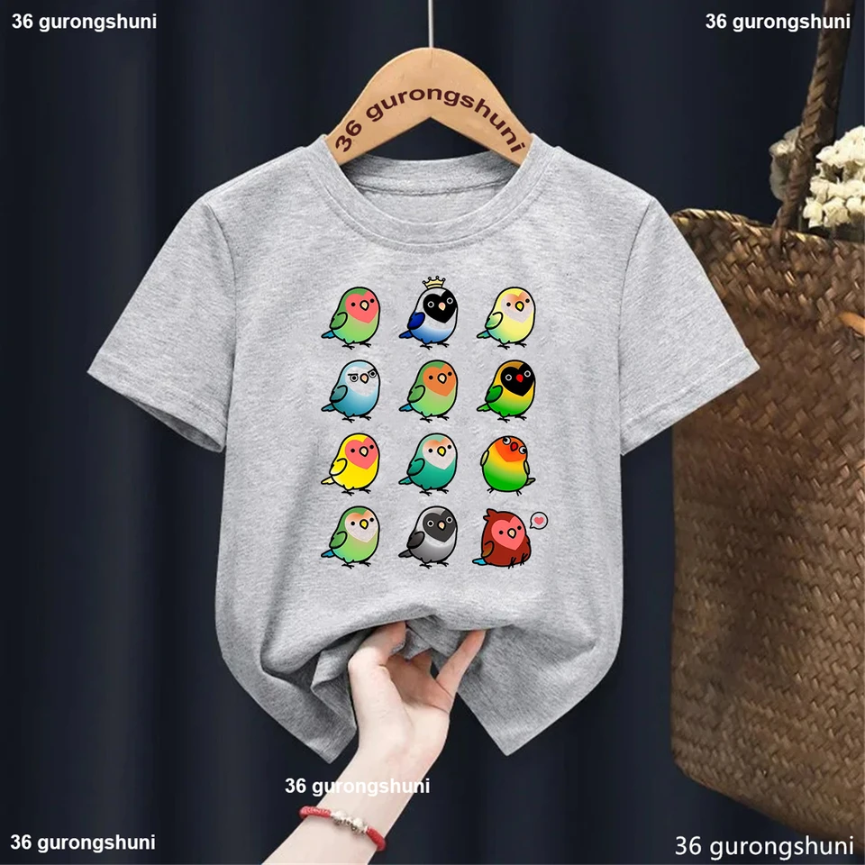Tričko nových chlapcov Roztomilé pastelové zelené lícny kužeľ Bird & Balloons Tlač detských tričiek módny trend chlapec oblečenie leto šedá modrá košeľa