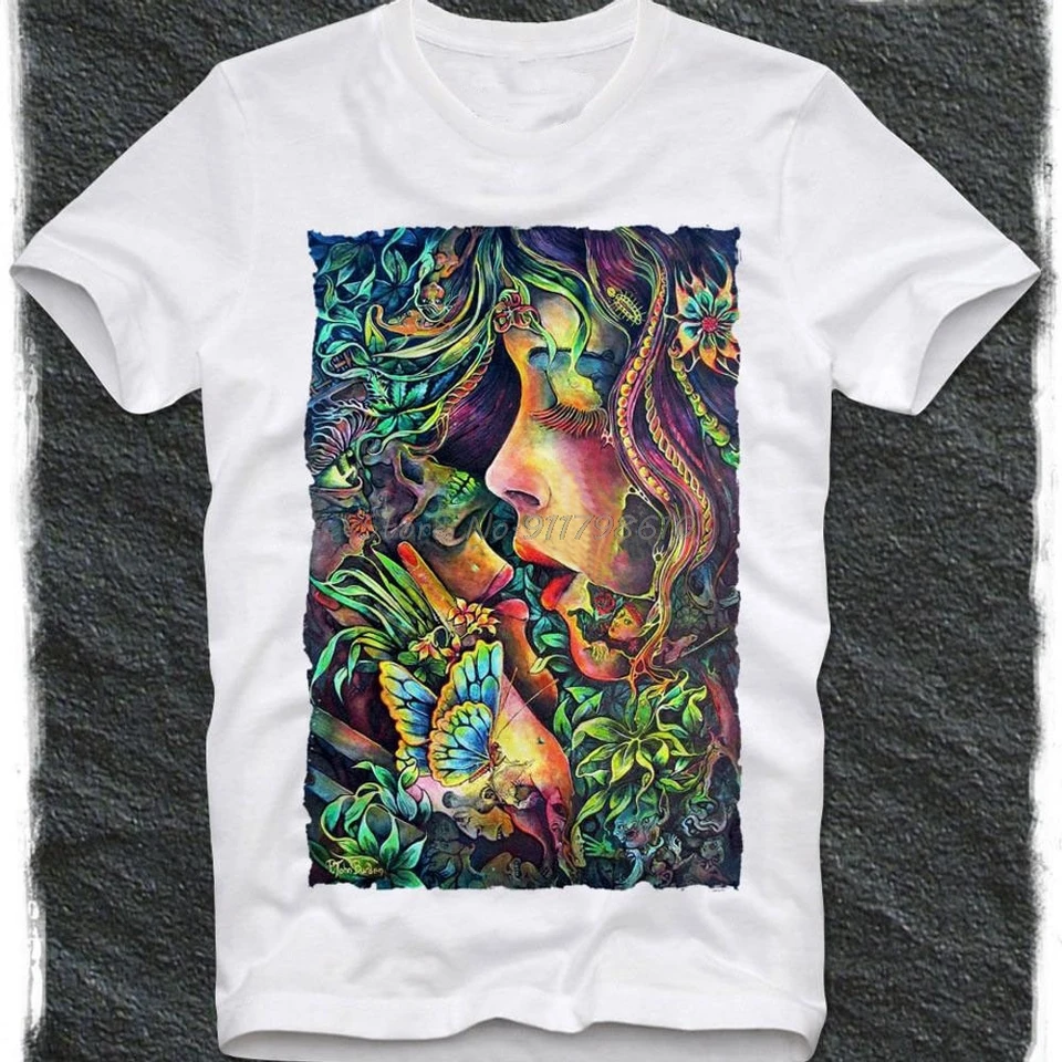 Tričko Trippy Psychedelic Art Watercolor Girls Kiss LSD MDMA kyselina Albert Hofmann DMT Swag Hipster