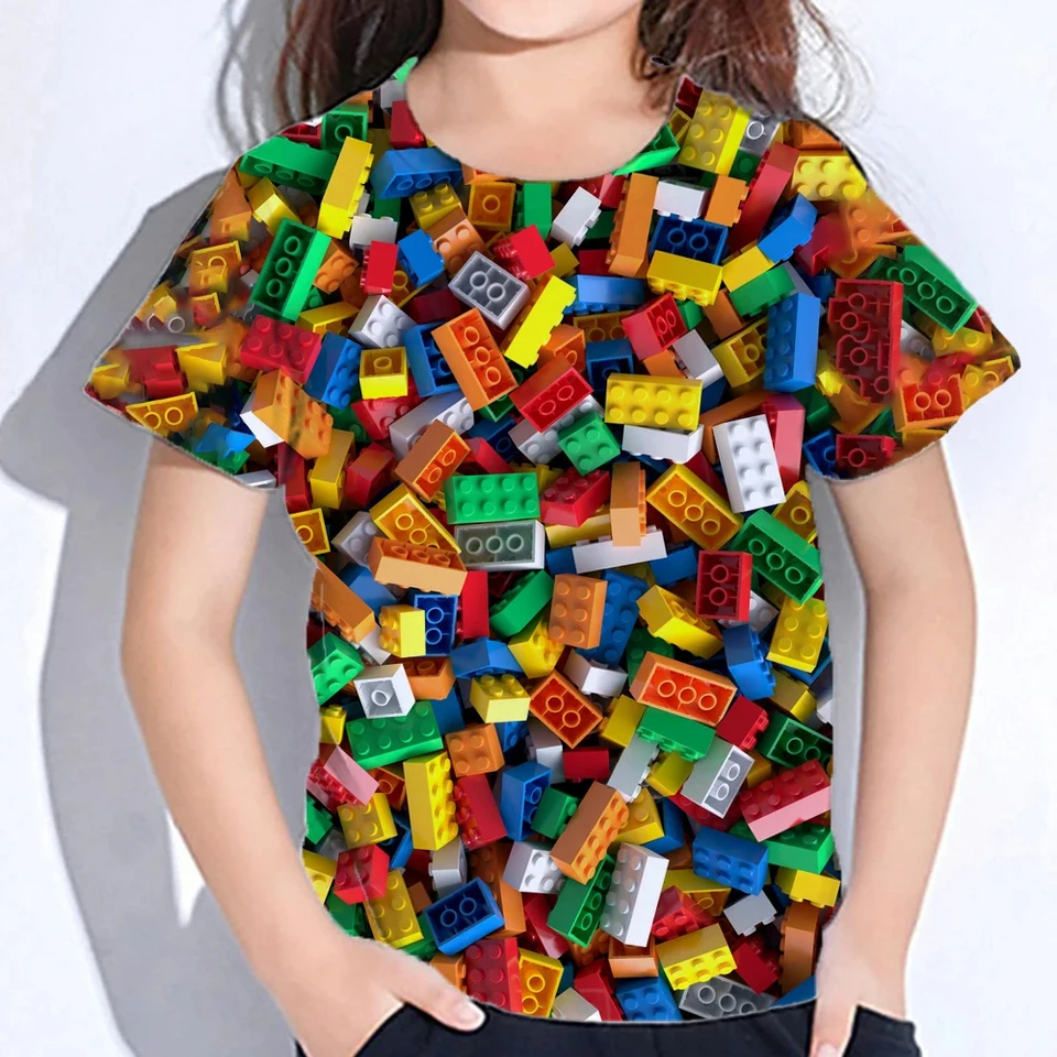 Tričká Game Block Patters 3D tlačené streetwear chlapci dievčatá Módna nadmerne veľtrhová rukáv