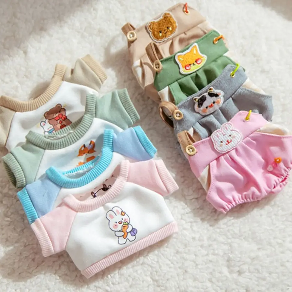 Tričká nohavice oblek 20cm Doll Clothes Cartoon Animal Pattern Susender Pants Cotton Scremed Case Dress Game Hračky Príslušenstvo