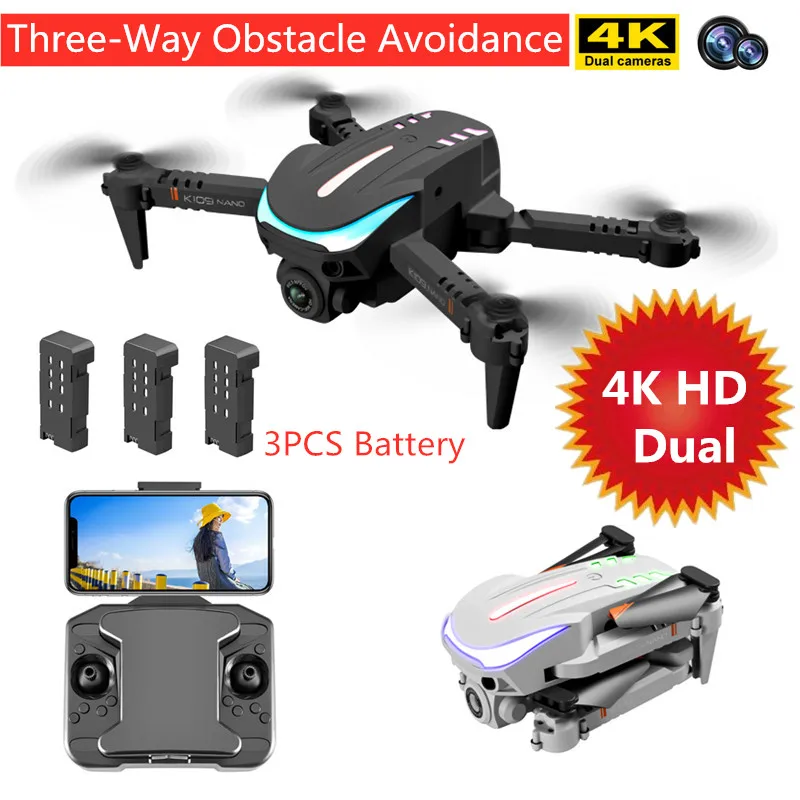 Trojcestné prekážky vyhýbanie sa skladateľným Quadcopterom 4K HD Duálne fotoaparáty Farebné svetlá Smart Sledujte RC Drone Prekážka vyhýbanie sa dronom Dron