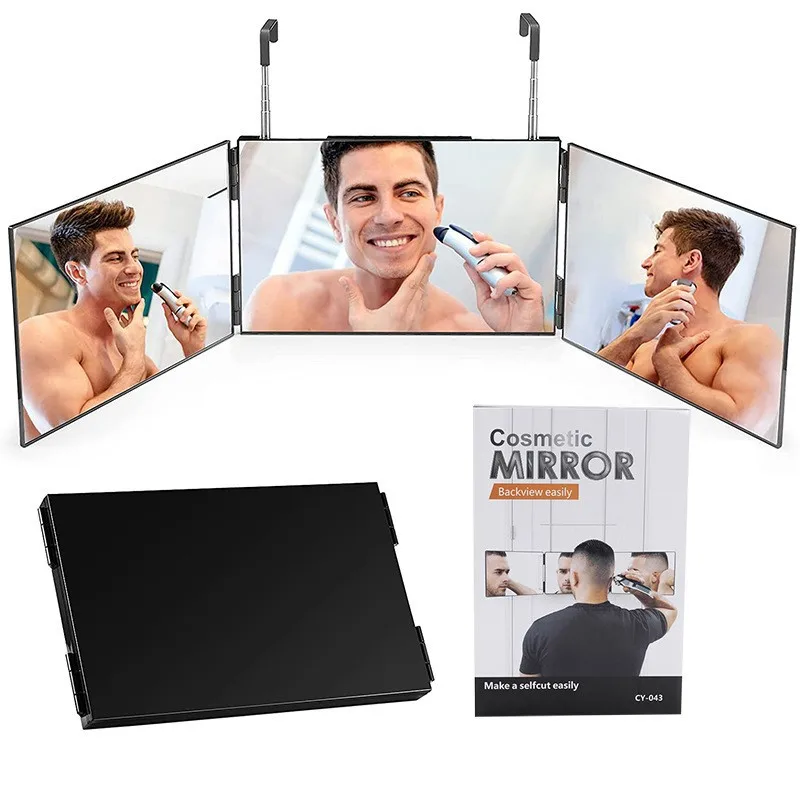 Trojcestné zrkadlo pre rezanie vlasov so svetlami, 360 Trifold LED svetlá Nabíjateľné zrkadlo pre sfarbenie vlasov, pletenie, reairkt DIY