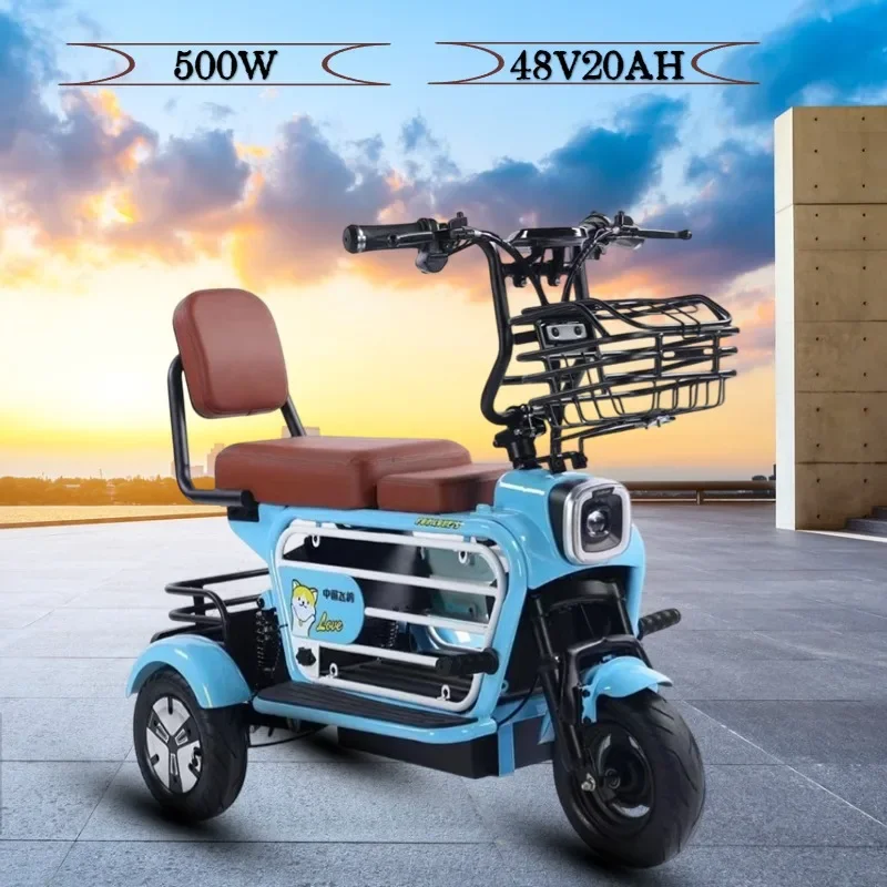 Trojkolesový elektrický skúter 500W48V20AH skladacie mini dvojmiestne motocykle s skladovacím košom elektrickým trojkolkom pre dospelých