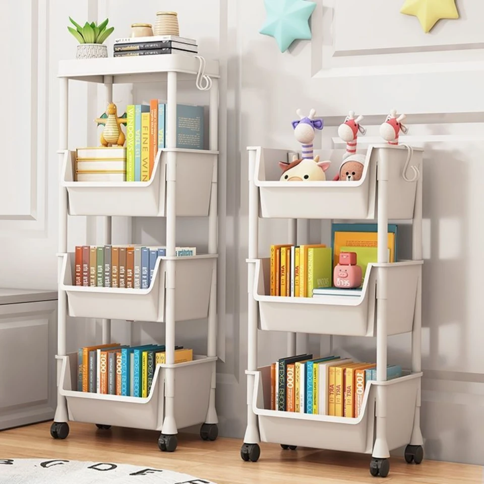 Trolley Bookshelf Kitchen viacvrstvový skladovací stojan s kolesami roh s úzkou štrbinovou úložnou skrinkou kúpeľňa mobilný displej polica
