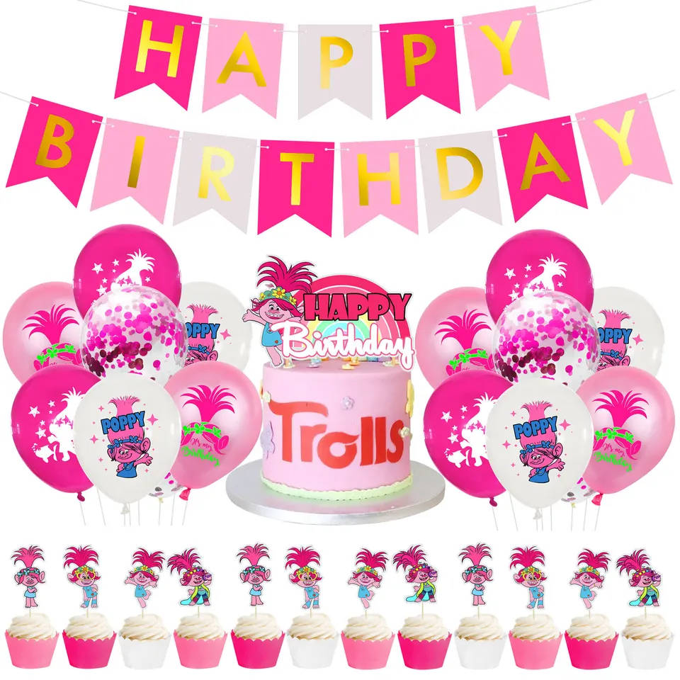 Trolls narodeninová oslava dekorácie tortu tortu Topper 12inch latex balón karika