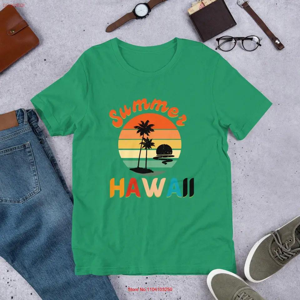 Tropický raj tričko Sunset Palm Tree Vintage Aloha Vibes Dovolenka dlhé alebo krátke rukávy