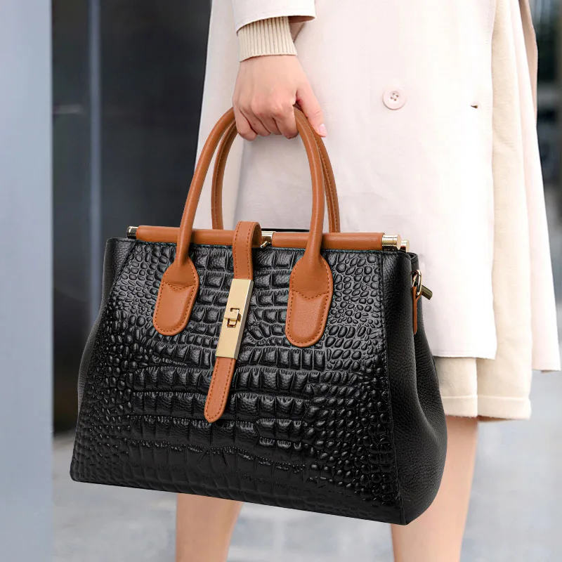 True Dámska kožená kabelka Aidrani novú dámsku, veľkú kapacitnú kapacitnú tašku Crocodile Cowhide Bag