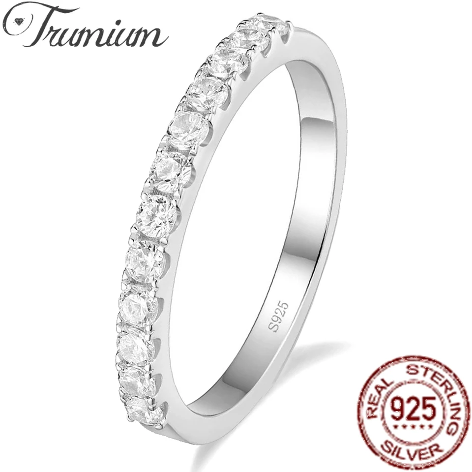 Trumium 100% 925 Sterling Silver stohovateľné krúžky pre ženy 3 mm polovica večnosti kubická zirkónia svadobné večné pásmo Love Ring