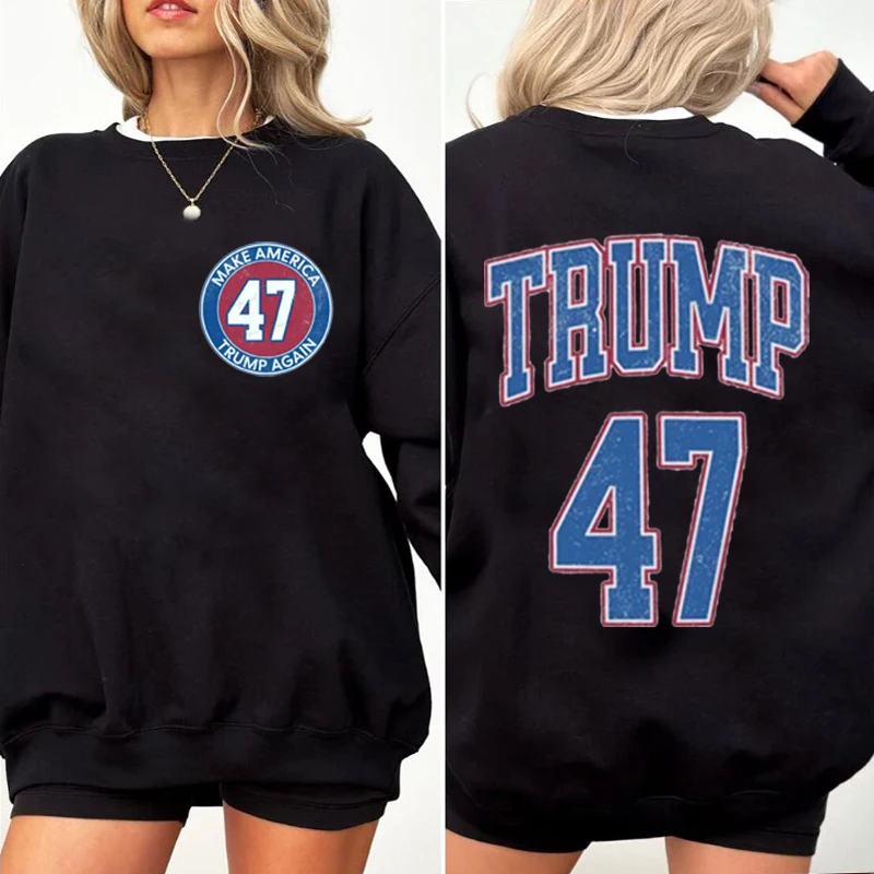 Trump 2024 Nadmerná mikina posádky krku, 47. prezident Trump, Harajuku Casual Crew Top, Hip Hop Streetwear, Unisex