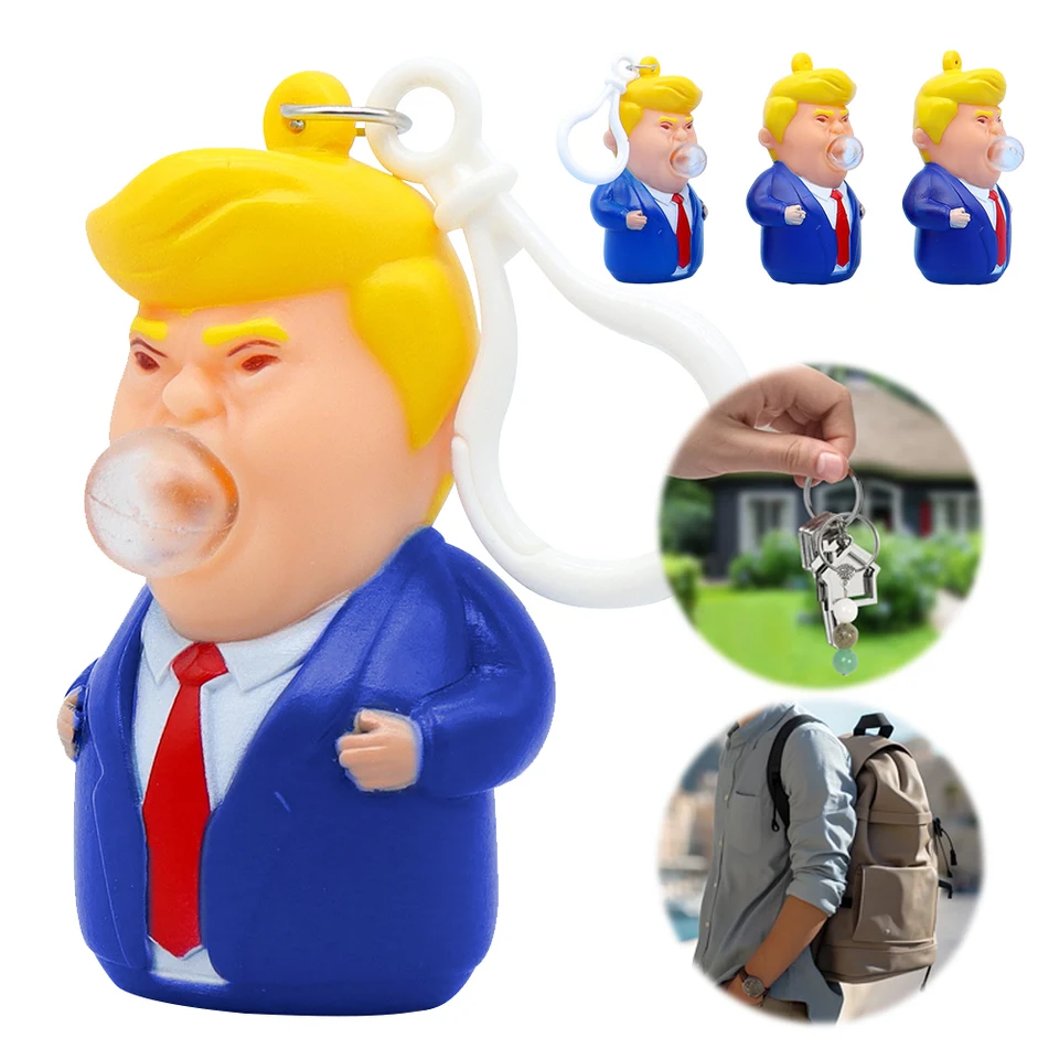Trump Blows Bubbles Keychain prívesok tvorivý Trump Keyring Hanging Ornament Trump Trump Bubble Doll Doll Keychain Decor pre batoh