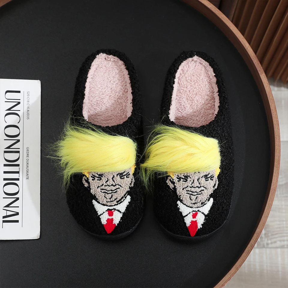 Trump plyšové parochňové papuče pre muža Ženy zima Pohodlné vtipné tepelné papuče Fluffy Domáce papuče pre vonkajšie vnútorné