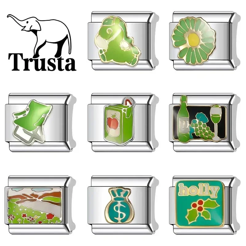 Trusta 2024 Green Horse Flower Juice kúzlo Talianske spojenia 9 mm náramok z nehrdzavejúcej ocele pre ženy DIY šperky Veľkoobchod N090