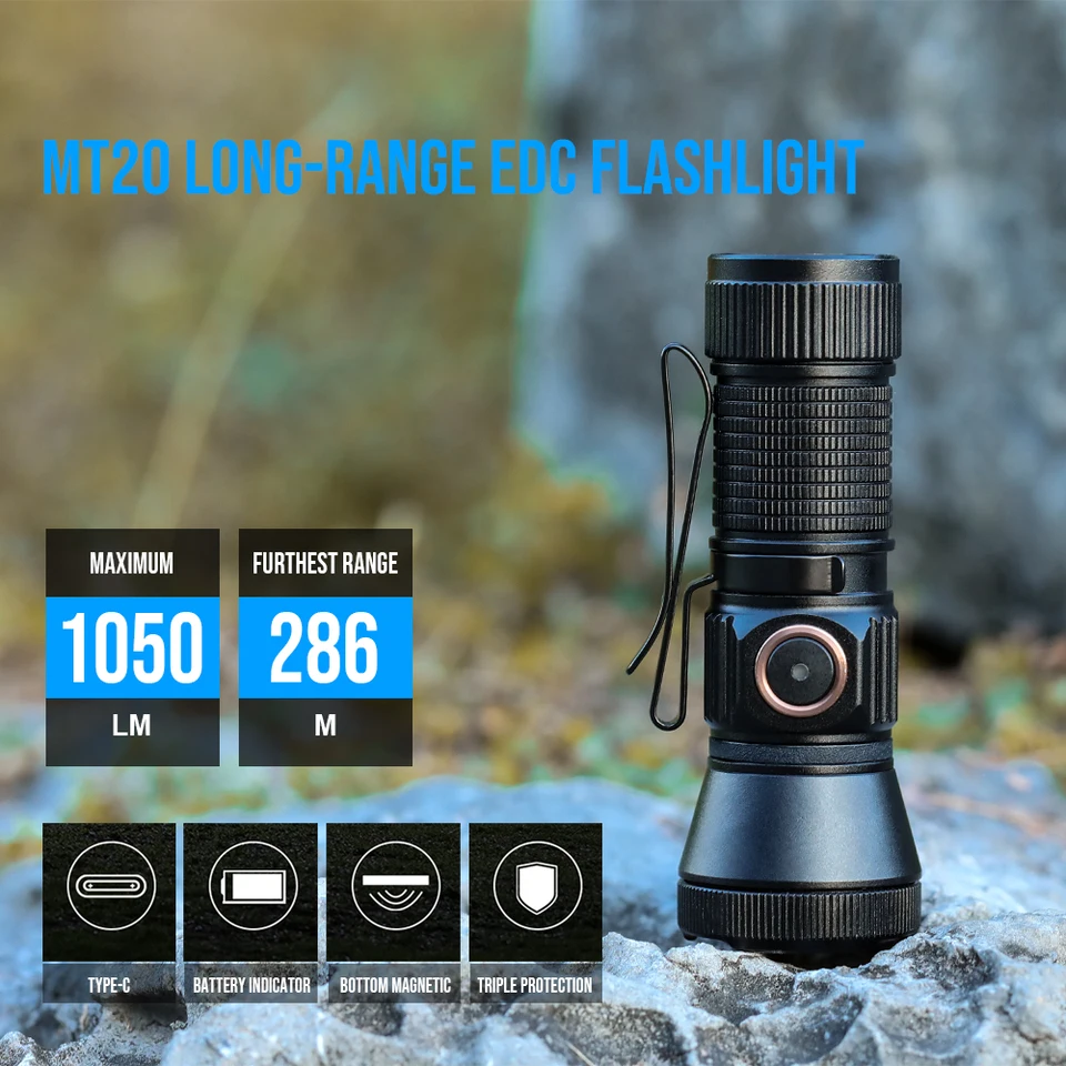 Trustfire-1050 Lumens Camping Torch s magnetom Tail MT20 LED Work Work Torch Faslight Mini Light prenosné prenosné baterky EDC 18350