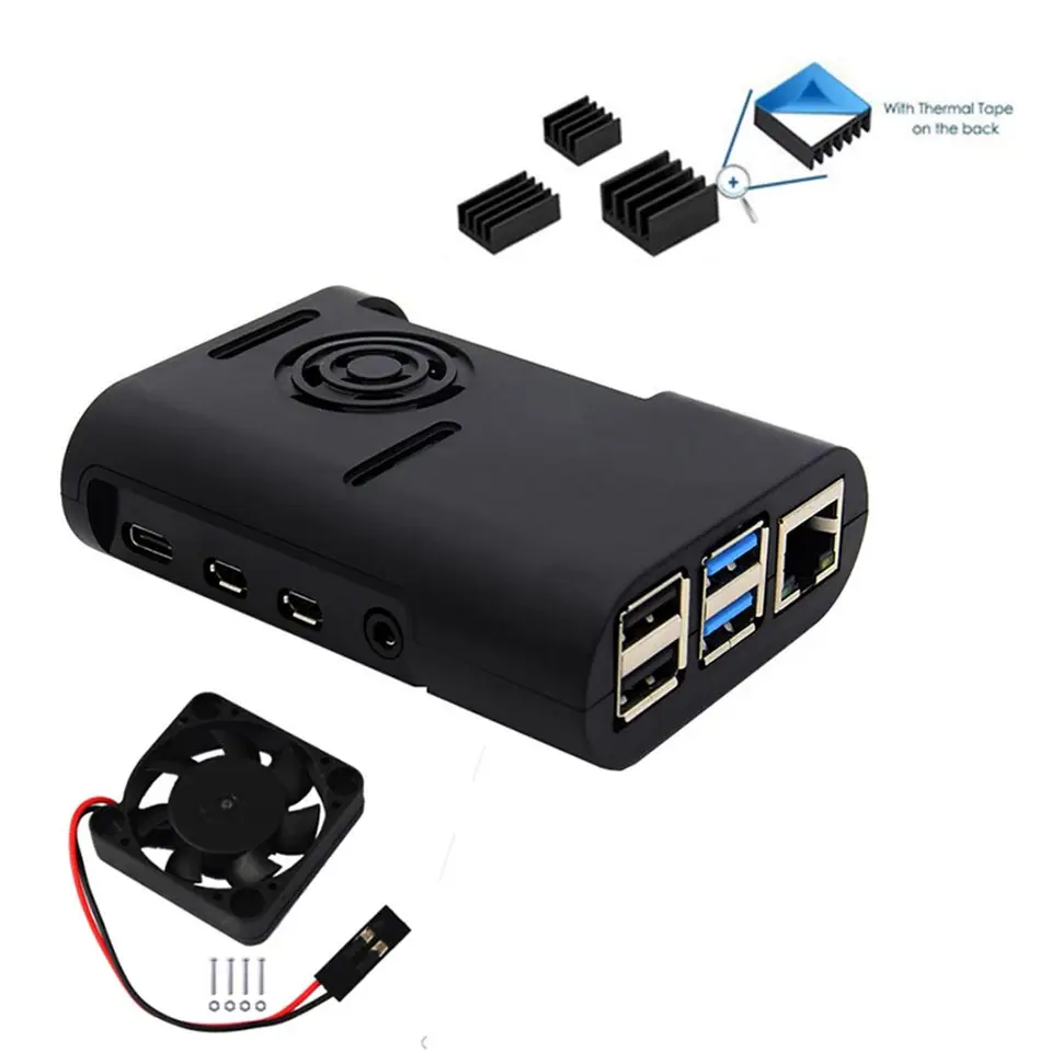 Trvalé 3 v 1 pre Raspberry Pi 4 Model B, Pi 4B, Pi 4 Black Shell s chladiacim obalom ventilátor
