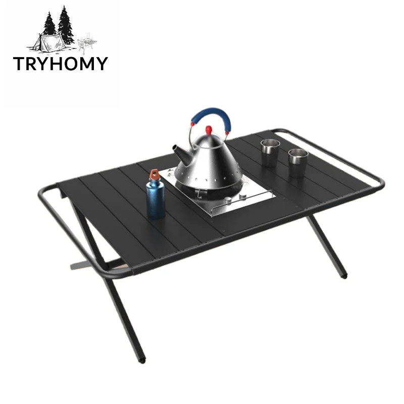 Tryhomy Camping Egg Roll Table Outdoor BBQ piknik IGT stôl zostrihovateľný hliníkový zliatinový stôl prenosný skladací omeleta