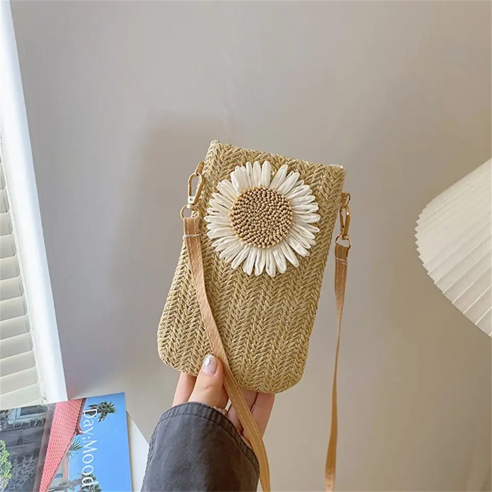 Tráva tkaná vrecká na ramene Crossbody Módne malé spletené kabelky Coin