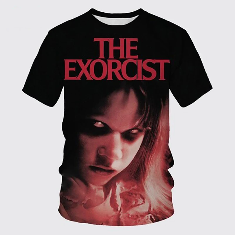 Tréningy filmy Exorcist 3d tlač letné odpaliská okrúhle krk s krátkym rukávom Príležitostné tričko nadmerne nadmerné mužy Dámske topy