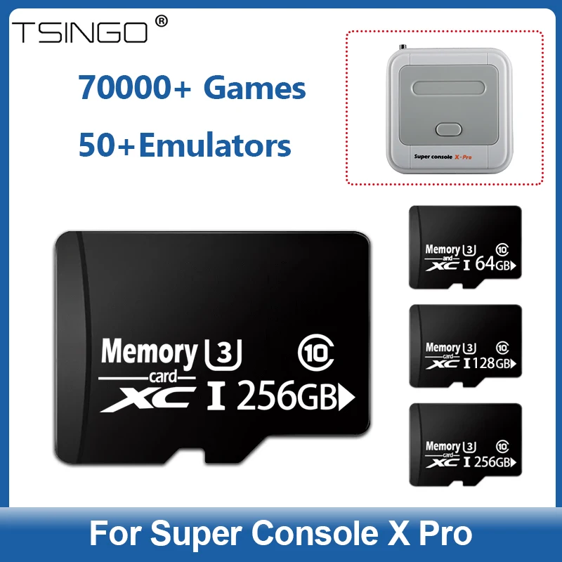 Tsingo System Game Card pre Super Console X Pro/X Pro MAX Vstavané 70000+/60000/50000 Games 50+ Emulátory pre PSP/PS1/NDS