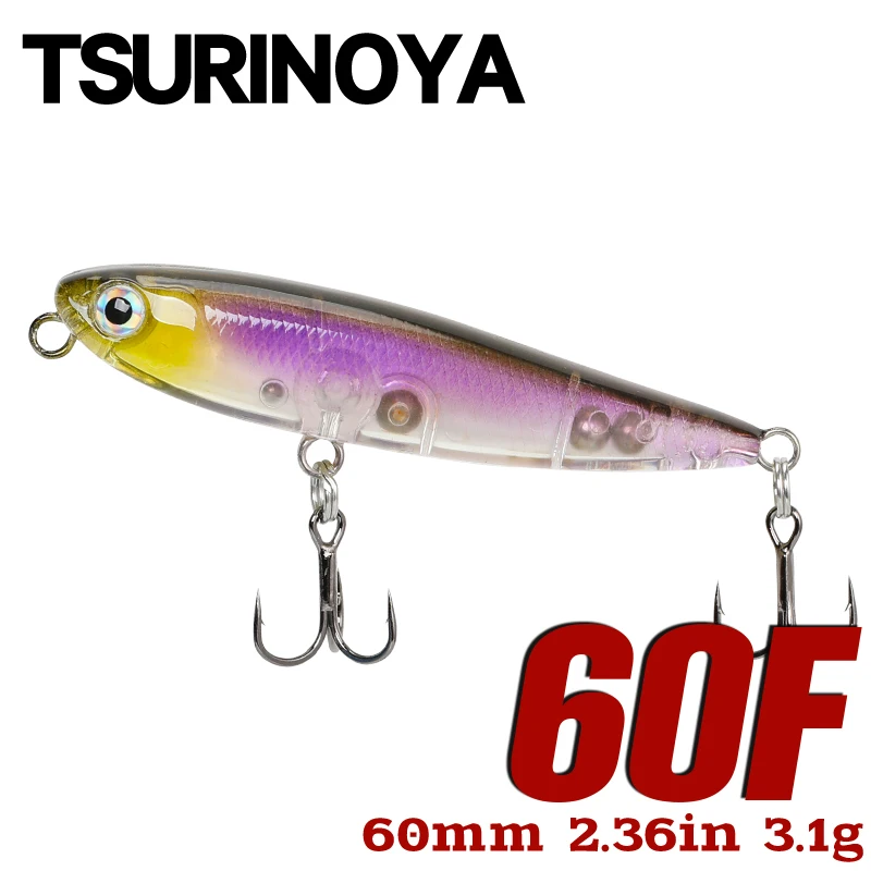 Tsurinoya 60f Topwater Peruzka Rybárska návnada DW64 Plávajúce psie prechádzka akcia tvrdá návnada Wobblers Swimbait 60 mm 3,1 g Pesca isca