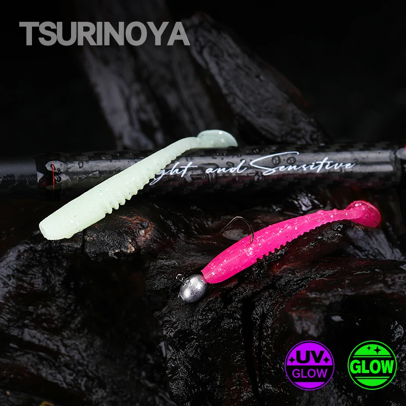 Tsurinoya T Tail Soft Nad návnady Rybárska Lure Flex 38 mm 0,4 g 20ks ľahká hra Umelá silikón UV mäkké návnady pre AJing Rockfish