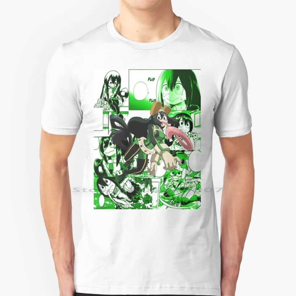Tsuyu asui manga koláž 100% bavlnené tričko boku no hrdin Academia Mha bnha froppy tsuyu asui manga koláž manga manga manga