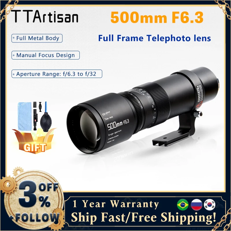 Ttartisan 500 mm f6.3 teleobjektív pre Sony E Nikon Z Canon RF a Leica Sigma Lumix L Mount Mirrhousless Camera