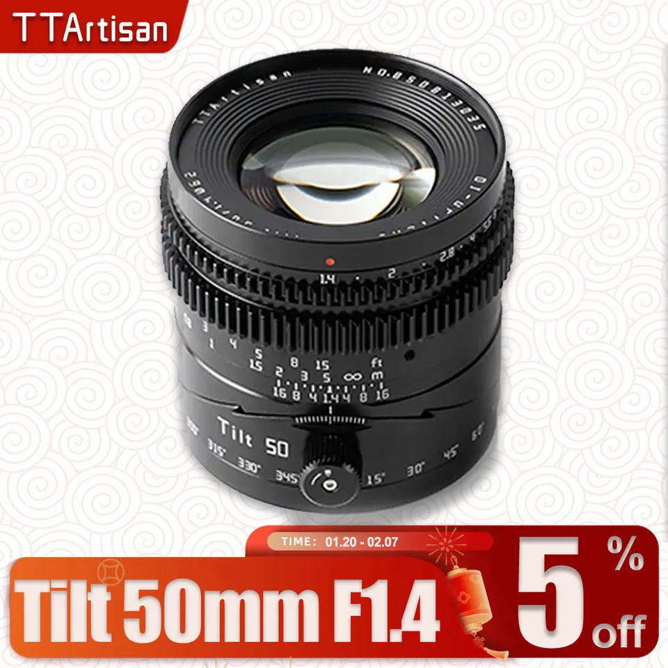 TTARTISAN TILT 50 mm f1.4 MF CELNÝ RÁMOVÝ CAMERACION SVOLA PRE STATIO Photography kompatibilné s Sony E Nikon Z Fujifilm XF M43 L-Mount