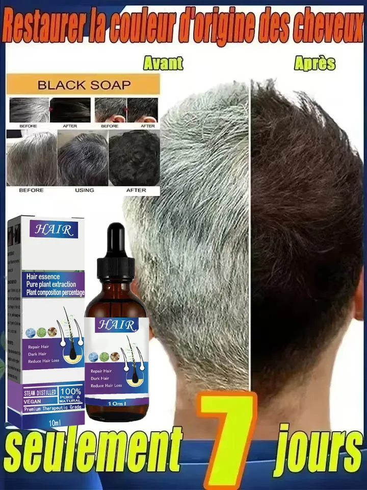Tueur de Cheveux Blancs, élimine les cheveux blancs en 7 jours et restaure la couleur naturelle des cheveux