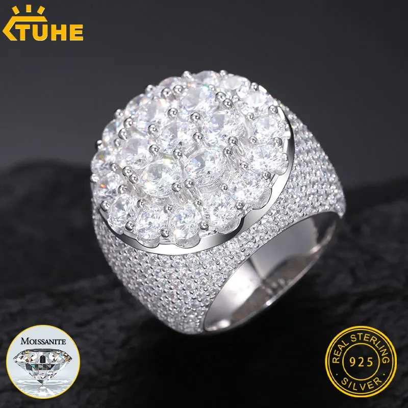 Tuhe unisex luxusné muži 925 strieborný prsteň Moissanit Stone Iced Out pár prsteňov pre mužov Hip hop šperky darčeky