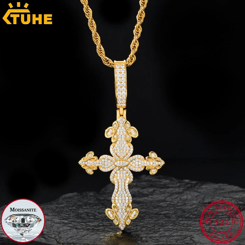 Tuhe unisex vysoko kvalitný D VVS Moissanite Cross Hip Hop Pre prívesok pre ženy skutočný mužský 925 Strieborný ľadový hip hop šperky darčekov