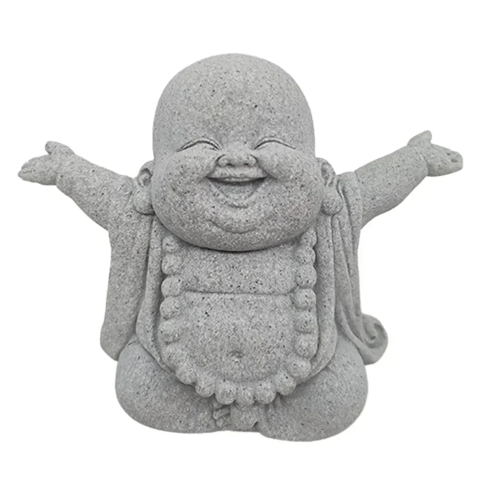 Tuk s úsmevom Buddha záhrada Ornament Pieskovcový efekt vonkajšie vnútorné sochy dekor Buddha sochy handrafty čajový dekoratívny ornament
