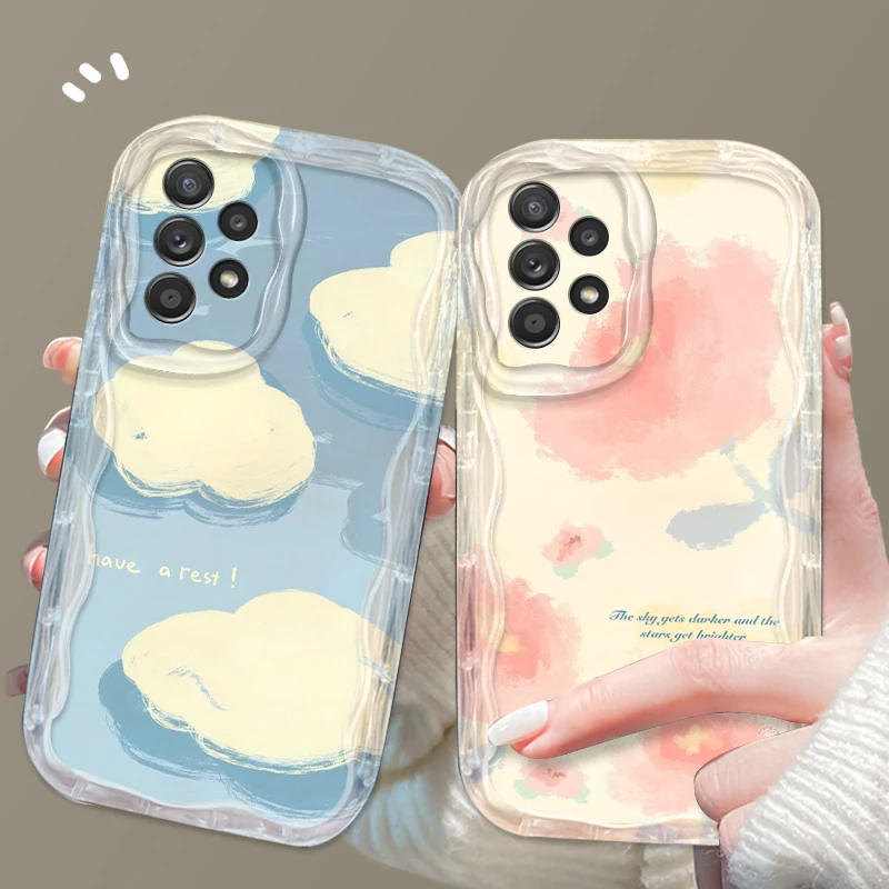 Tulip Pink Cloud roztomilý pre Samsung S24 S23 S21 S20 Ultra Plus Fe A73 A72 A71 A51 A31 A05S A05 A04 5G Wave Oil Puzdro TPU TPU