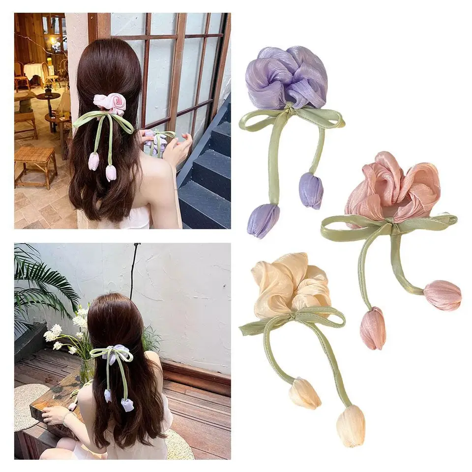 Tulipány s veľkým črevným črevom Hairband hlava Lano Žena kravata Spoj z kože KIELY VLASTNÉ lano motýľ KONT SATIN Sladké a roztomilé poklesy hlavy