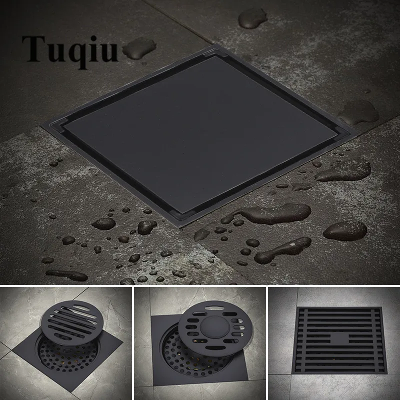 Tuqiu sprchové podlahové odtoky štvorcové odtokové sitko 10*10 cm Odtok čierneho kúpeľa 304