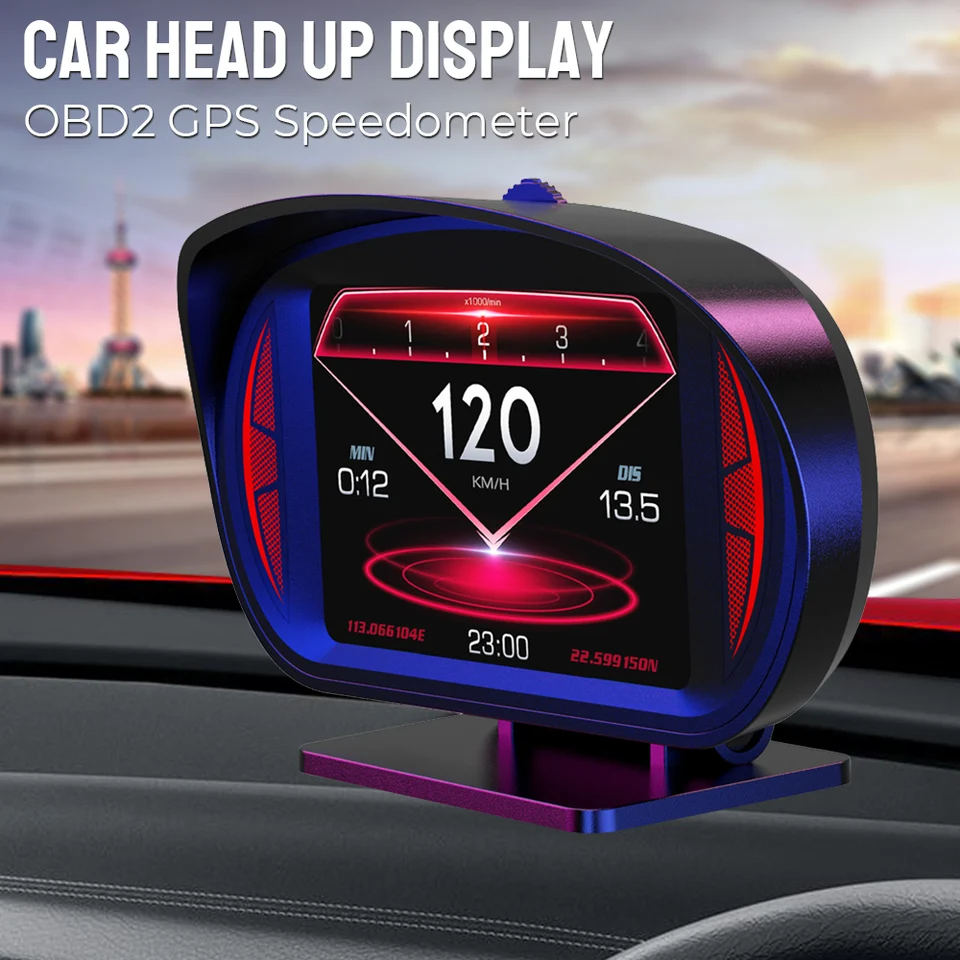 Turbo brzdový test OBD2 GPS rýchlomer hlava automobilu nahor Displej P2 Duálny systém HUD HUD Overspeed Alarm Sklon sklonu merač zabezpečenie alarm