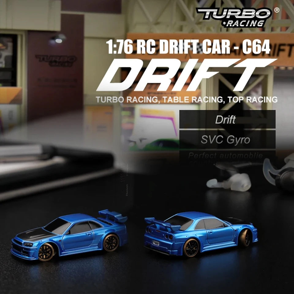 Turbo Racing 1:76 C64 Drift RC Car s Gyro Radio Plne proporčné diaľkové ovládacie hračky RTR Kit pre deti a dospelých
