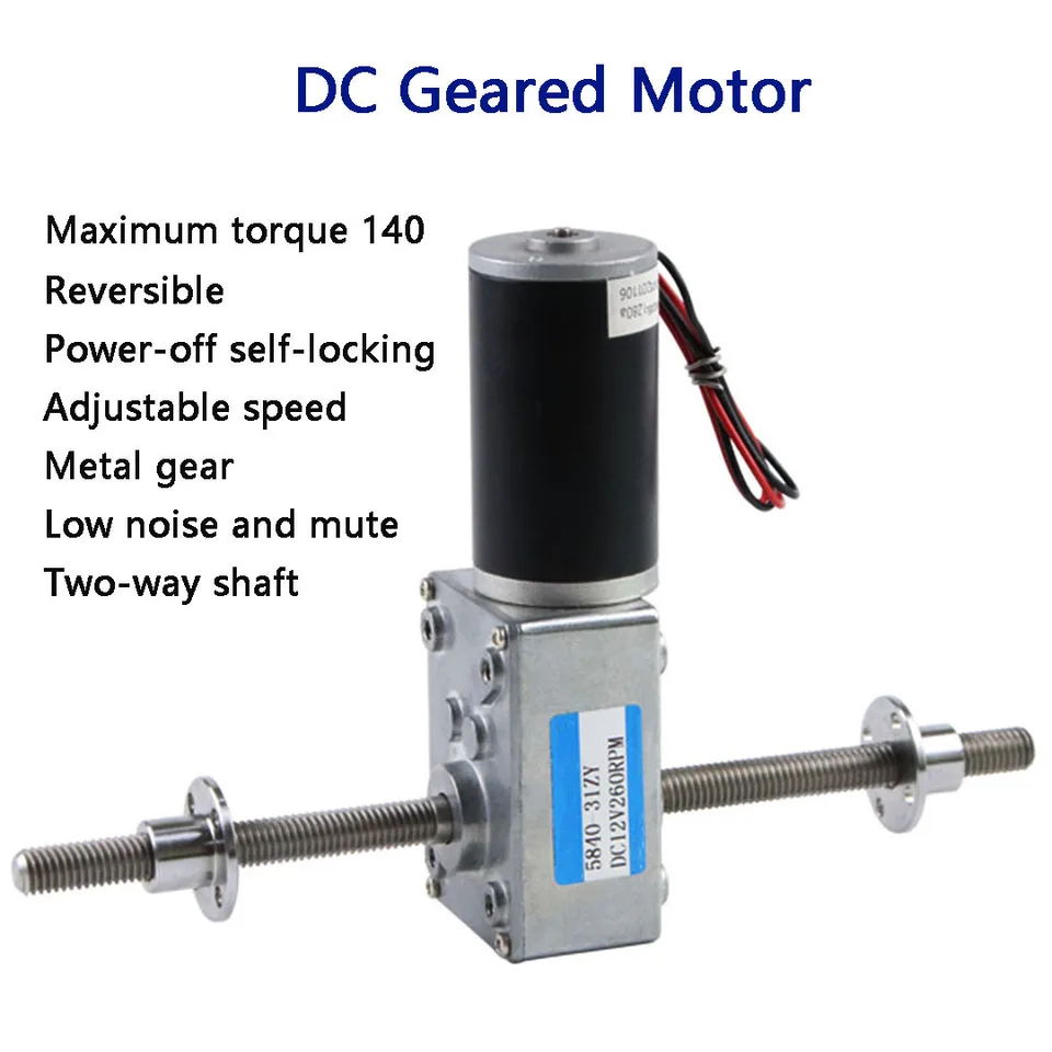 Turbína červ M8 Nekonečná závitová skrutka 12V 24 V Dvojitý výstupný regulácia rýchlosti DC Geed Motor