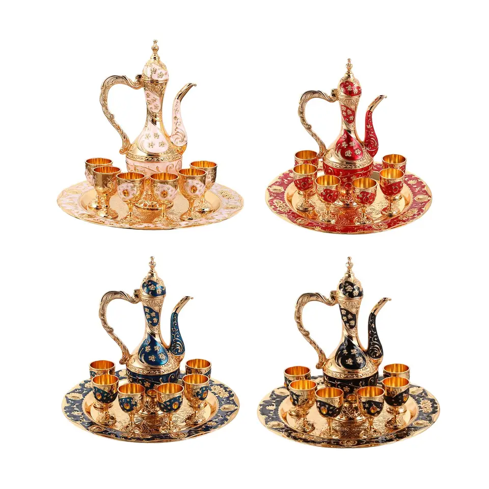Turkish Tea Set Sunopot podnos a 6 šálok kávy Set Set na svadbu v jedálni