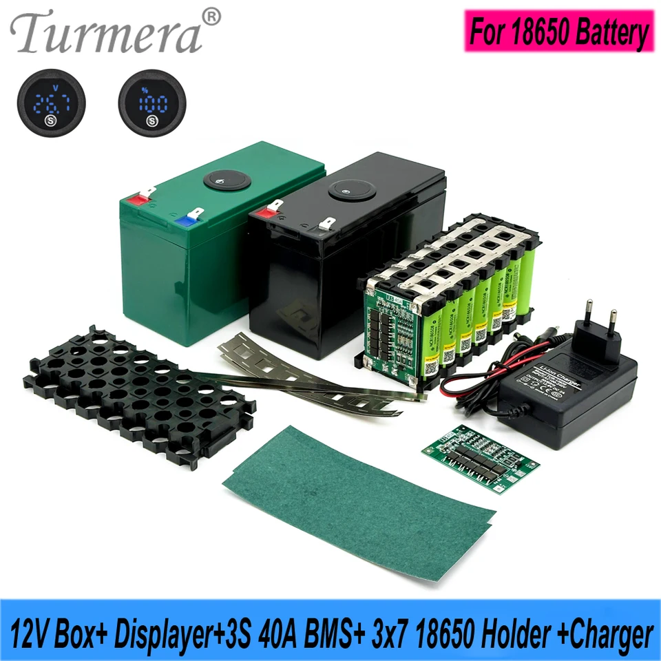 Turmera 12V Skladba batérie SoC SoC Displayter 3x7 18650 Držiteľ 3S 40A BMS s niklom zváracie